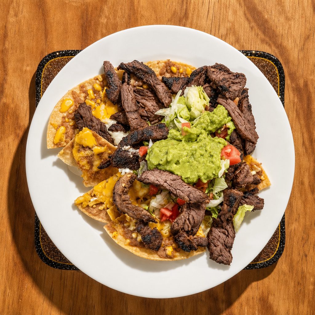 Beef or Chicken Fajita Nachos.
