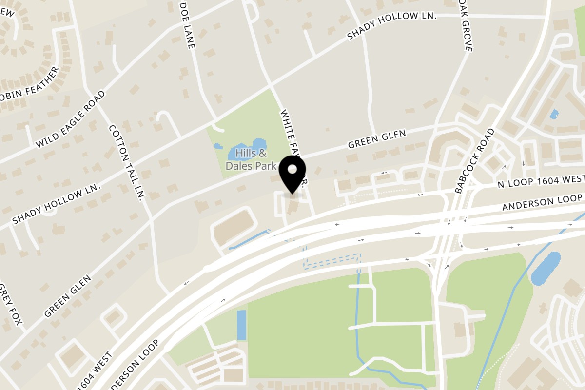 Map showing the location of Taqueria Aguascalientes on 15409 White Fawn Dr in San Antonio